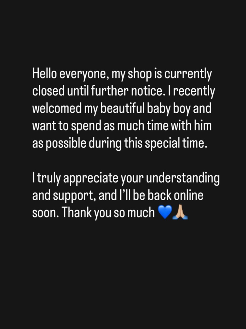 Shop Closed Announcement Graphic - Black with White Text